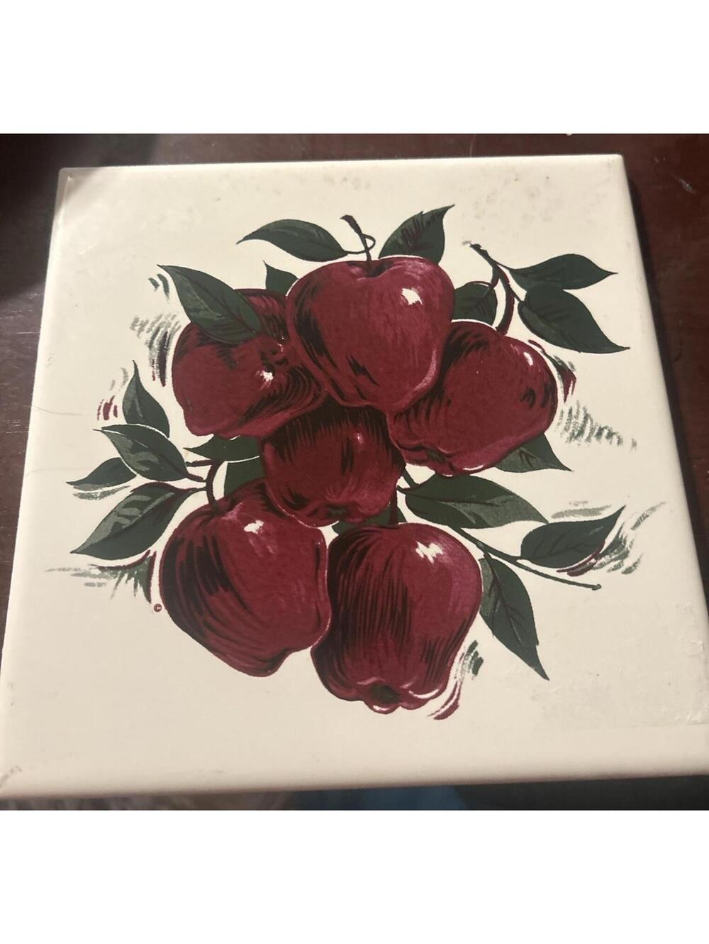Vintage Ceramic Tile with Red Apple Design
